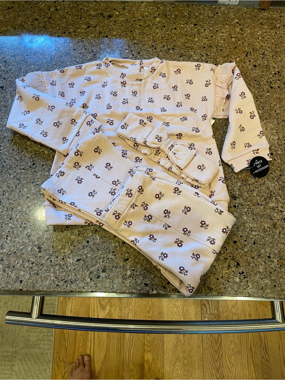 Nicole Miller Girls' Blush Pink Fleece Floral Top, pants and headband set